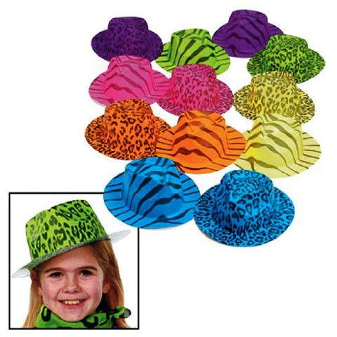 Fun Express Neon Animal Print Gangster Hats (1 Dozen)