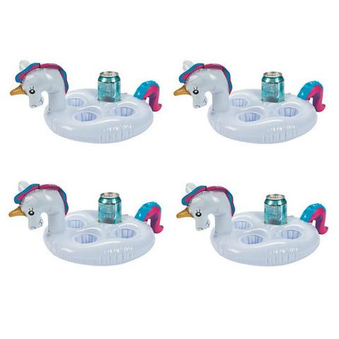 Inflatable Floating Unicorn Coaster for Four (Multi-Pack of 4 Unicorns) - Beverage Cup Holder Drink Floats - Pool Party Supplies