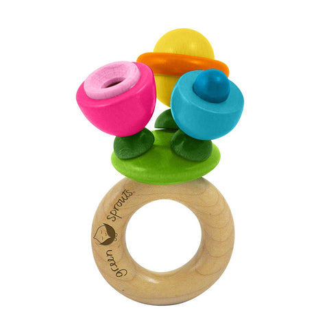 green sprouts Flower Rattle Made From Wood