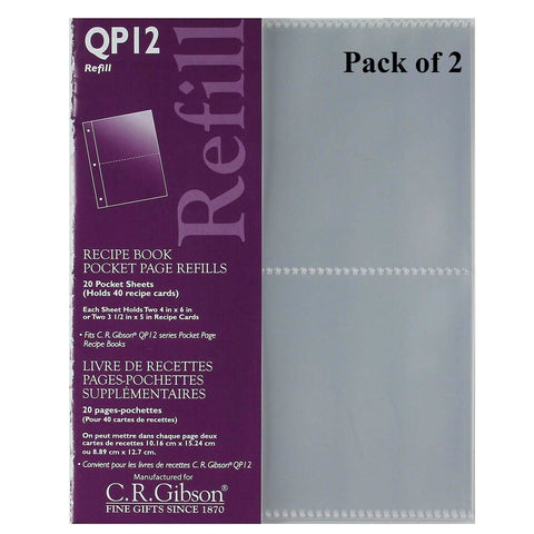 C.R. Gibson QP-12 Small Recipe Book Pocket Page Refill 20 Sheets (Pack of 2) ...