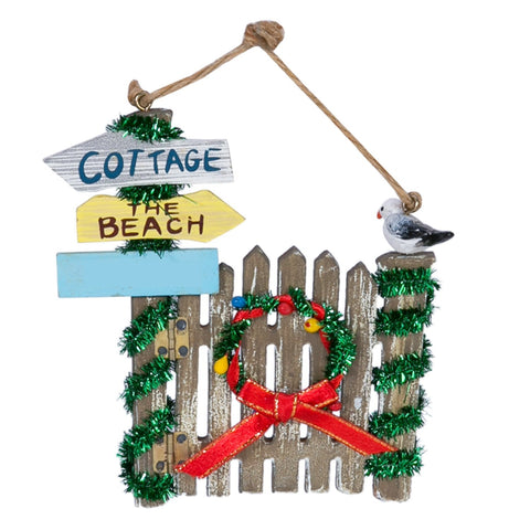 Beach Themed Christmas Gate Ornament with Wreath and Seagull by Beachcombers