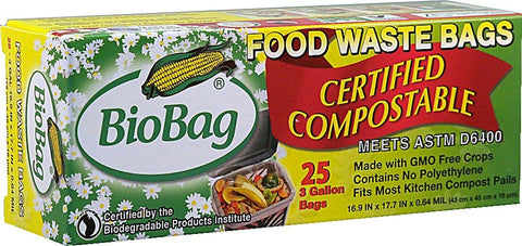 BioBag 3 Gallon Kitchen Compost Bag, 25 CT (Full Case of 12 Boxes, 300 Bags Total)