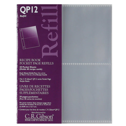 CR Gibson QP-12 Small Recipe Book Pocket Page Refill 20 sheets