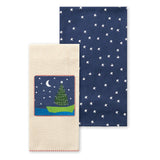 C.R. Gibson Set of 2 Holiday Tea Towels, By Kate Nelligan, Printed Christmas Kitchen Towel With Blanket Stitching, Measures 16" x 26" - Tree With Buoy