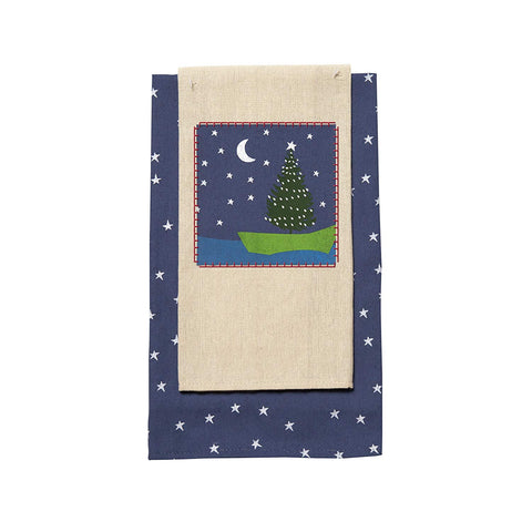 C.R. Gibson Set of 2 Holiday Tea Towels, By Kate Nelligan, Printed Christmas Kitchen Towel With Blanket Stitching, Measures 16" x 26" - Tree With Buoy